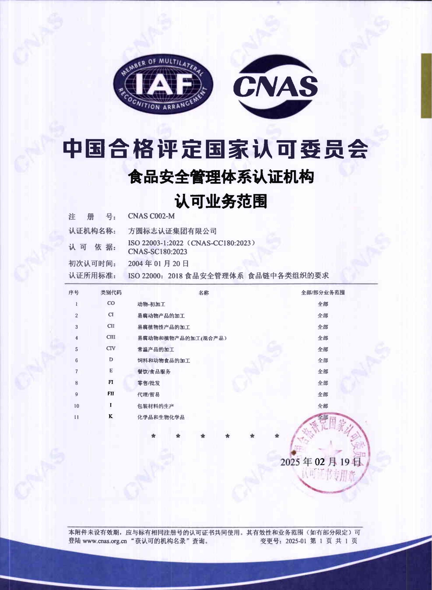 认证机构认可证书（中文）